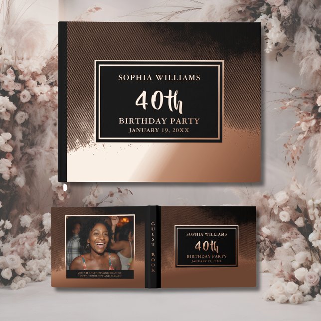 Guest Book Birthday Foil Elegant Photo & Quote (Creator Uploaded)