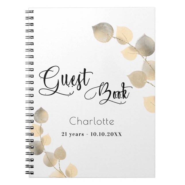 Guest book birthday golden eucalyptus script (Front)