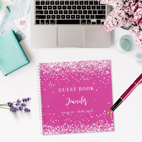 Guest book birthday hot pink glitter girl