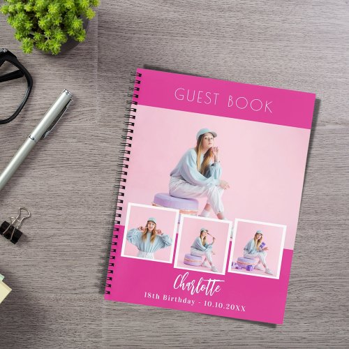 Guest book birthday hot pink photo collage girl