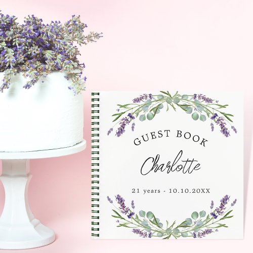 Guest book birthday lavender violet eucalyptus