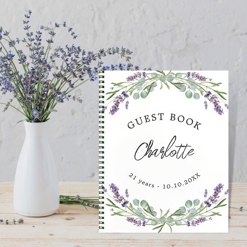 Guest book birthday lavender violet eucalyptus
