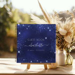 Guest book birthday navy blue glitter sparkles