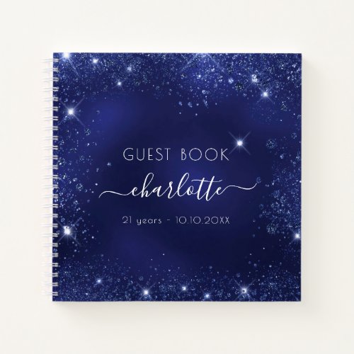 Guest book birthday navy blue glitter sparkles