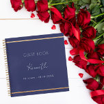 Guest book birthday navy blue gold minimalist<br><div class="desc">A classic navy blue background,  a faux gold frame.  Personalize and a name and age/date.</div>