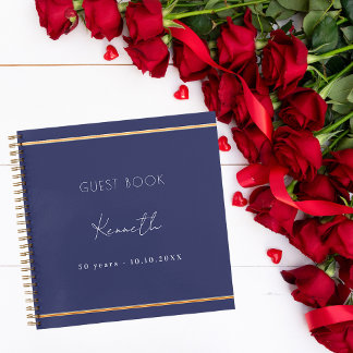 Guest book birthday navy blue gold minimalist