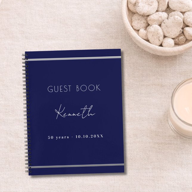 Guest book birthday navy blue minimalist (Creator Uploaded)