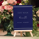 Guest book birthday navy blue minimalist<br><div class="desc">A classic navy blue background,  a faux silver looking frame.  Personalize and a name and age/date.  White text.</div>