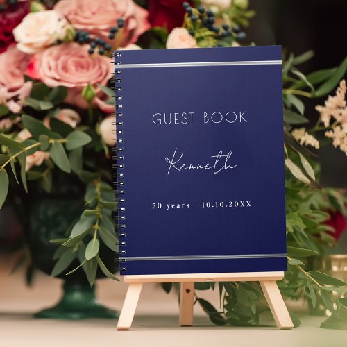 Guest book birthday navy blue minimalist