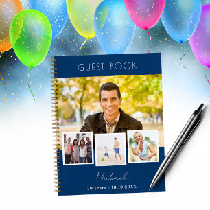 Guest book birthday navy blue photo collage
