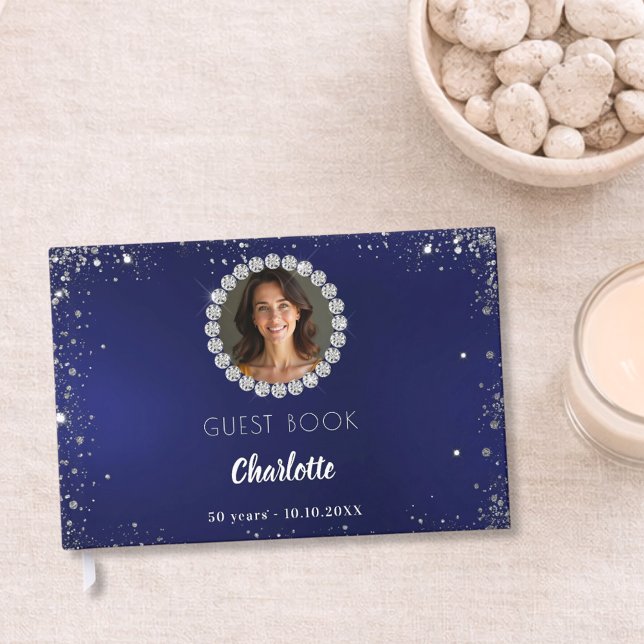 Guest book birthday navy blue photo diamonds (Creator Uploaded)