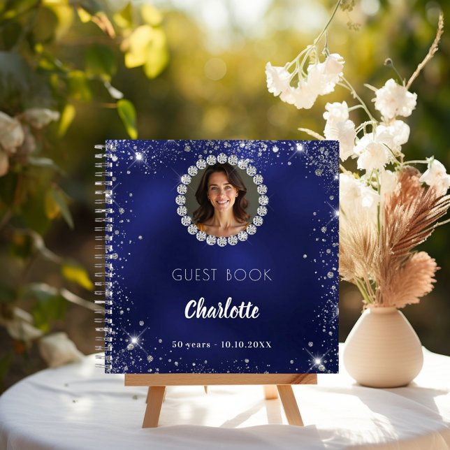 Guest book birthday navy blue photo diamonds (Creator Uploaded)