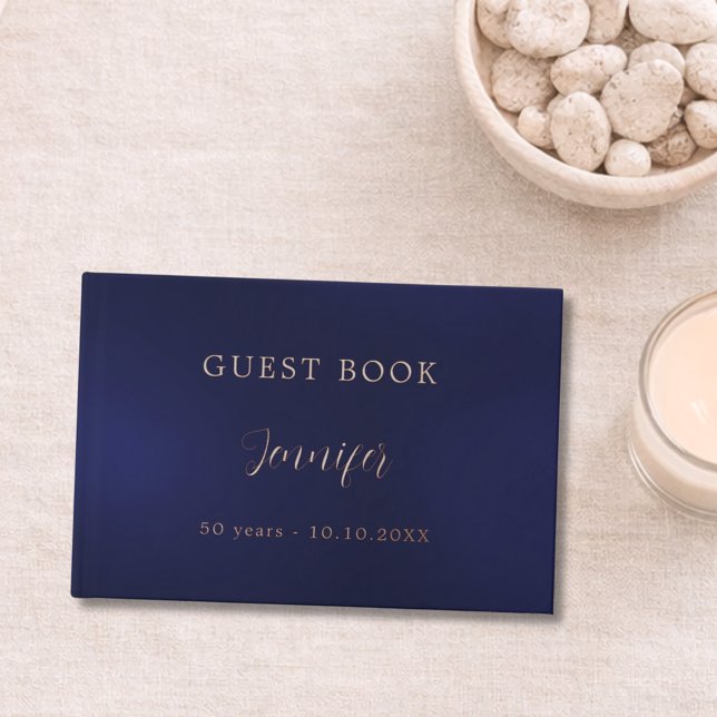 Guest book birthday navy blue rose gold foil (Creator Uploaded)