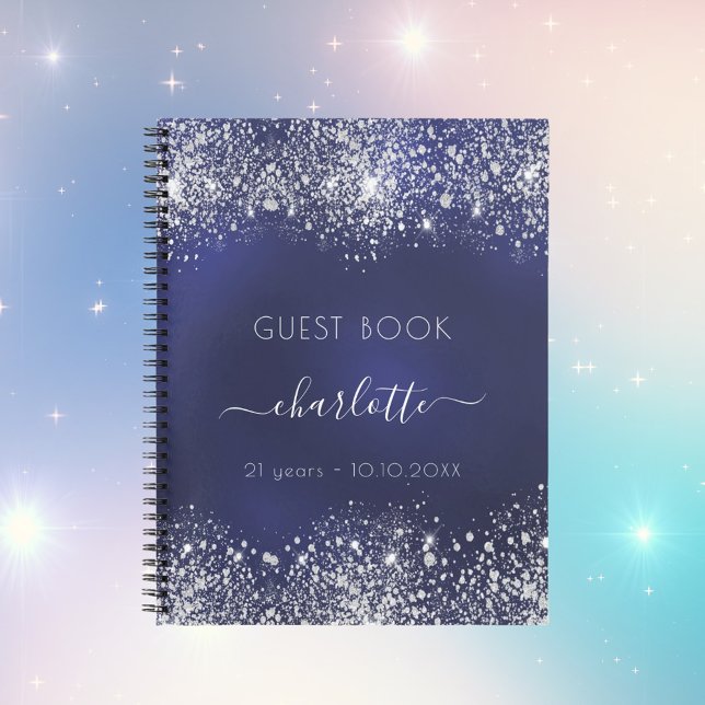Guest book birthday navy blue silver glitter (Creator Uploaded)