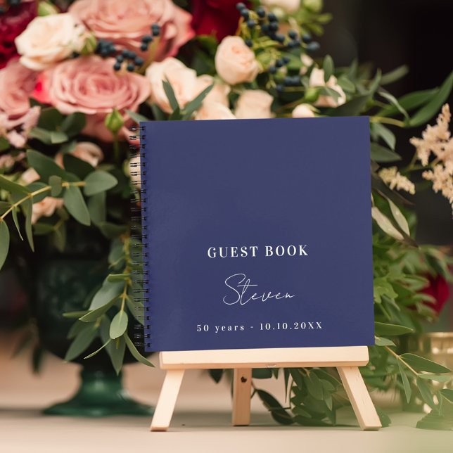 Guest book birthday navy blue white name simple (Creator Uploaded)