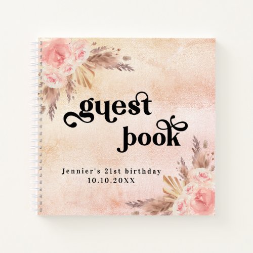 Guest book birthday pampas grass blush pink