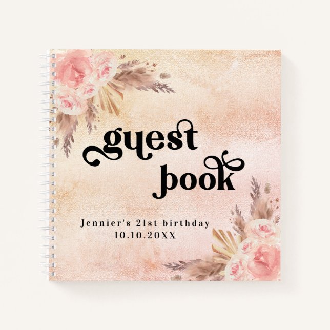 Guest book birthday pampas grass blush pink (Front)