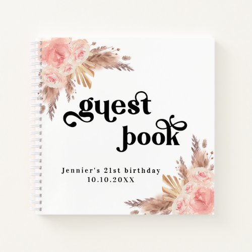 Guest book birthday pampas grass blush pink