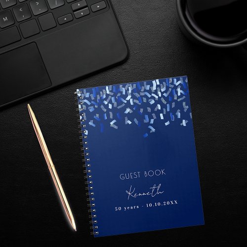 Guest book birthday party blue confetti