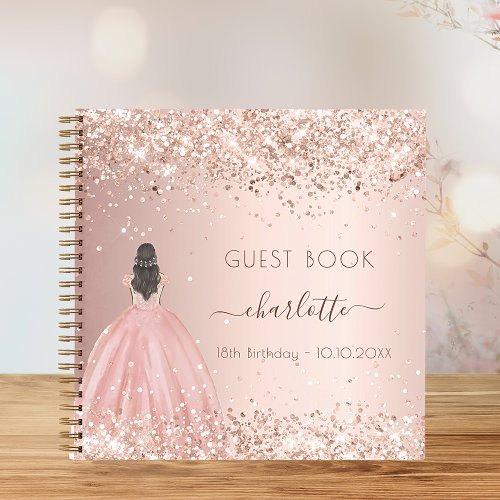 Guest book birthday party dress rose gold glitter