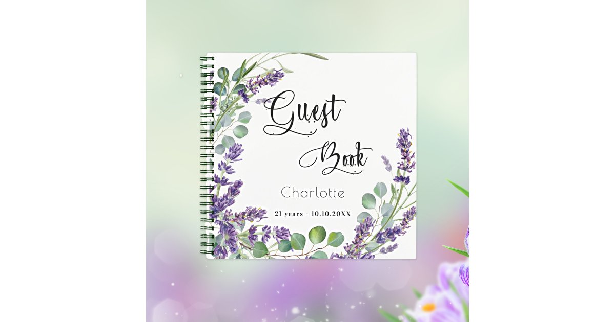 Guest book birthday party lavender eucalyptus Zazzle
