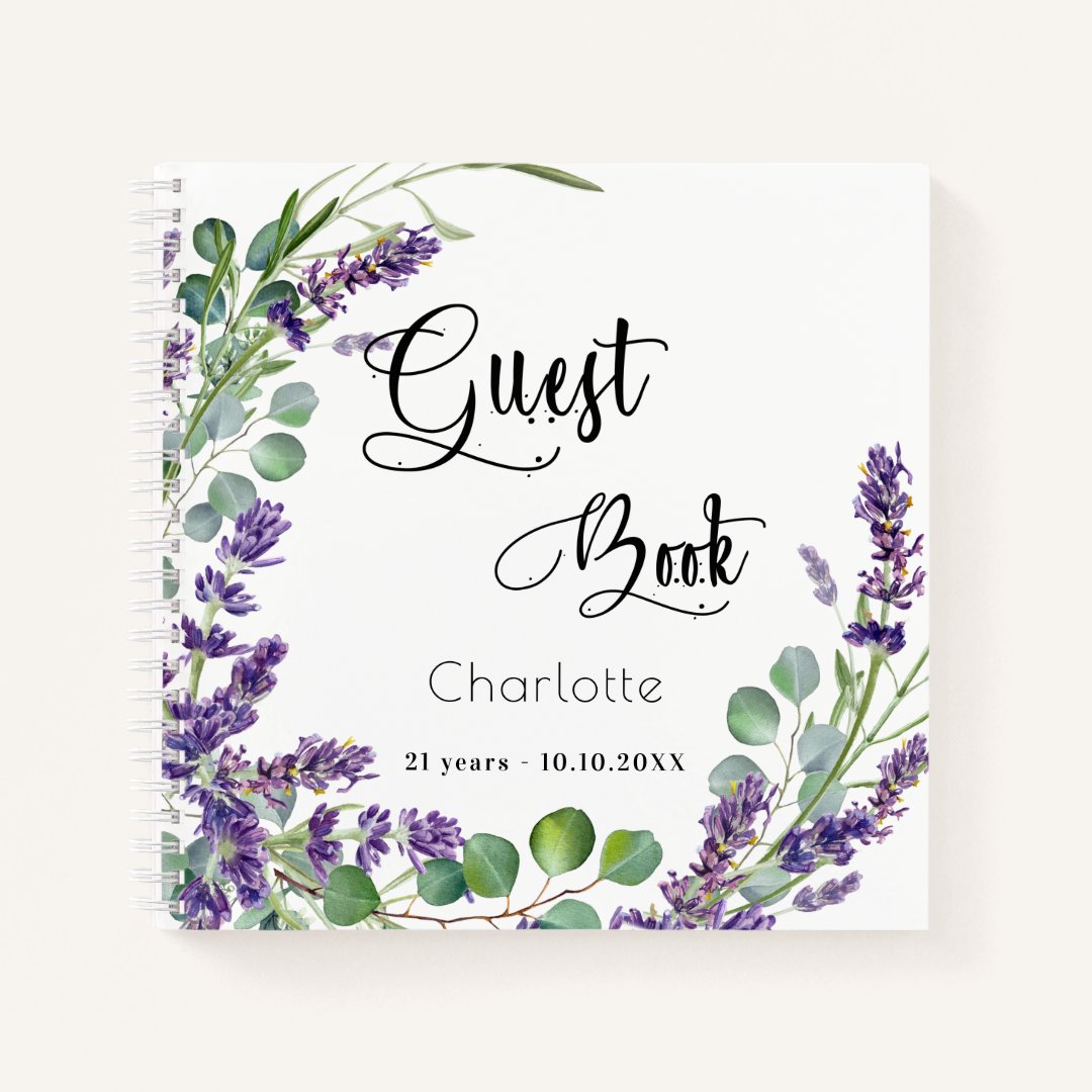 Guest book birthday party lavender eucalyptus Zazzle