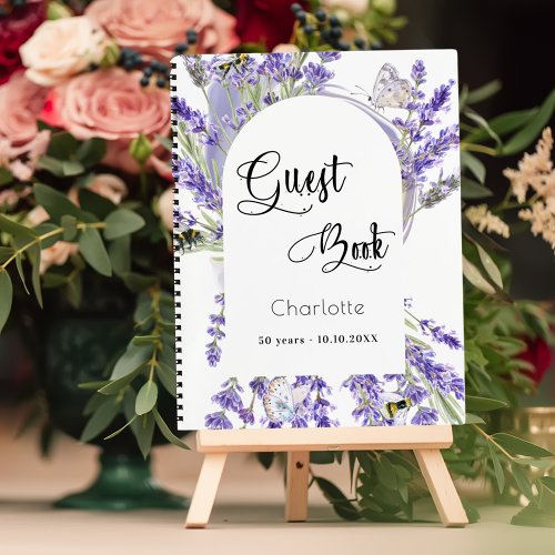 Guest book birthday party lavender violet florals