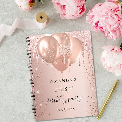 Guest book birthday party rose gold blush glitter 