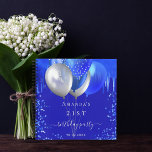 Guest book birthday party royal blue balloons<br><div class="desc">A trendy royal blue background with paint dripping look,  faux silver and blue balloons.  Personalize and add a name and a date. Can be used as a party guest book,  for planning the party or as party favors.</div>