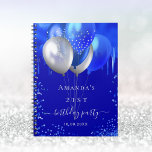 Guest book birthday party royal blue drips<br><div class="desc">A trendy royal blue background with paint dripping look,  faux silver and blue balloons.  Personalize and add a name and a date. Can be used as a party guest book,  for planning the party or as party favors.</div>