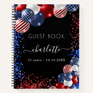Guest book birthday patriotic red white blue 