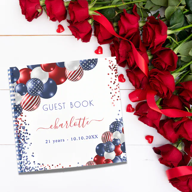 Guest book birthday patriotic red white blue | Zazzle