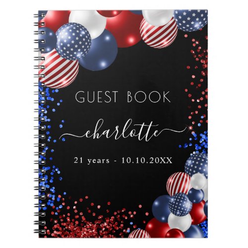 Guest book birthday patriotic red white blue 