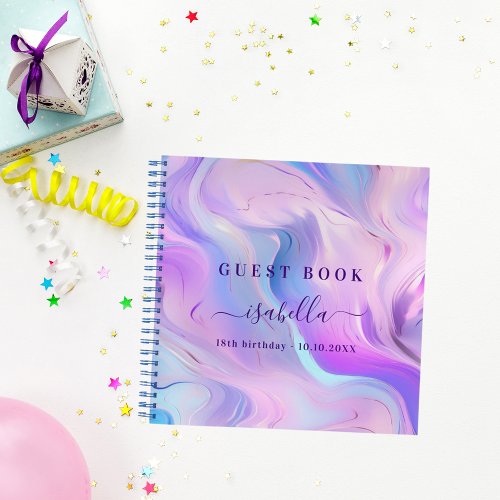 Guest book birthday pink purple blue holographic