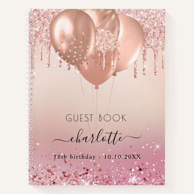 Guest book birthday pink rose gold glitter  (Front)