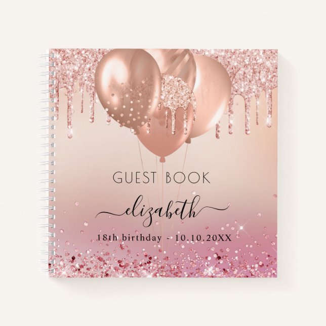 Guest book birthday pink rose gold glitter  (Front)