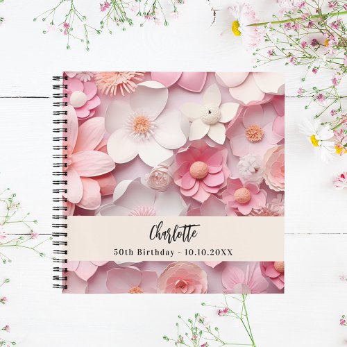 Guest book birthday pink white florals name