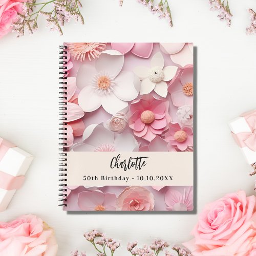 Guest book birthday pink white florals name