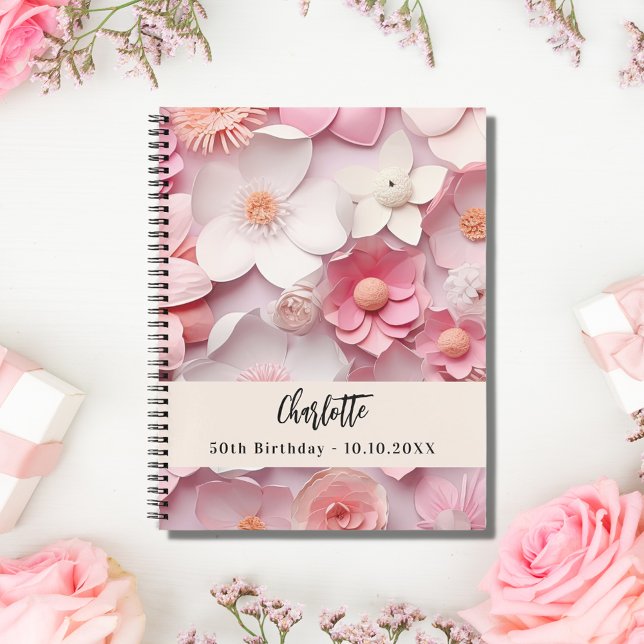 Guest book birthday pink white florals name (Creator Uploaded)