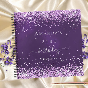 Guest book birthday purple glitter name