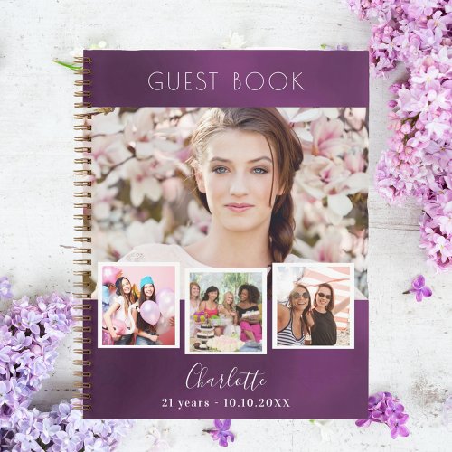 Guest book birthday purple photo collage