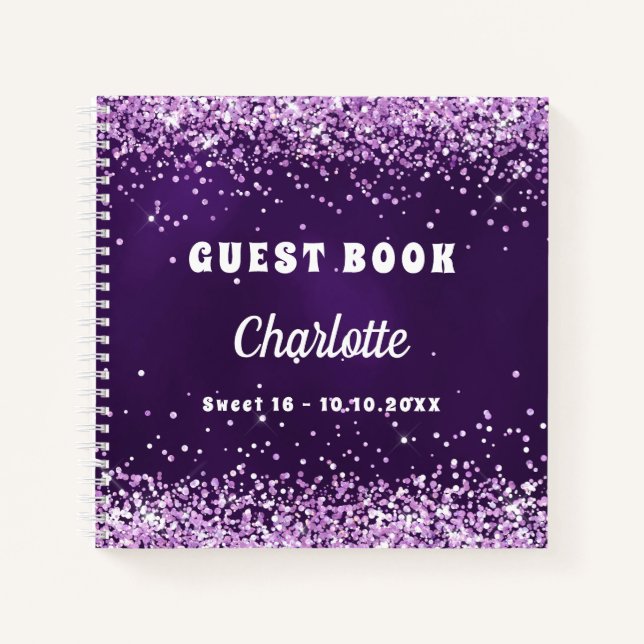 Guest book birthday purple pink name (Front)