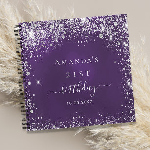 Guest book birthday purple silver glitter dust