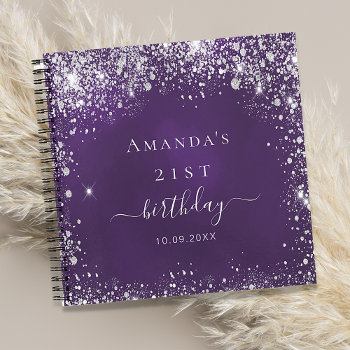 Guest Book Birthday Purple Silver Glitter Dust by Thunes at Zazzle
