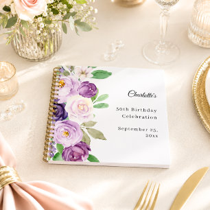 Guest Book Birthday Purple Violet Florals