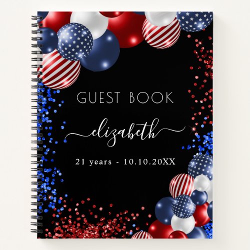 Guest book birthday red white blue patriotic usa