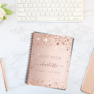 Guest book birthday rose gold blush glitter name