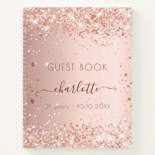 Guest book birthday rose gold blush glitter name