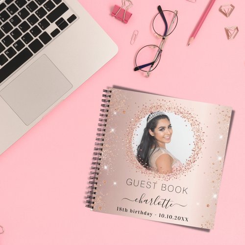 Guest book birthday rose gold blush photo