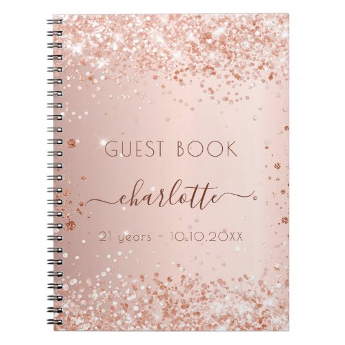 Guest book birthday rose gold blush sparkles